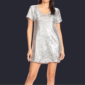 Anna-Kaci Silver Sequin Shift Dress Small  Party Dress‎